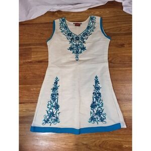 Diya Embroidered White & Blue Floral‎ Embroidered Dress